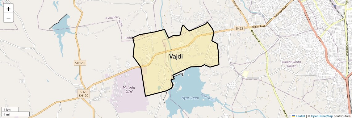 Location Map of Vajdi, Rajkot