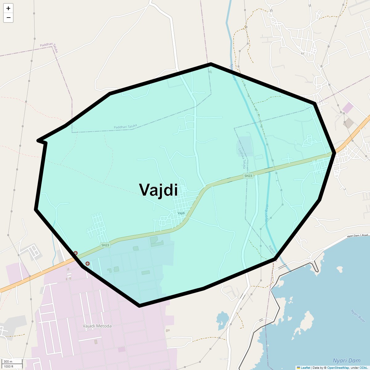 Location Map of Vajdi, Rajkot