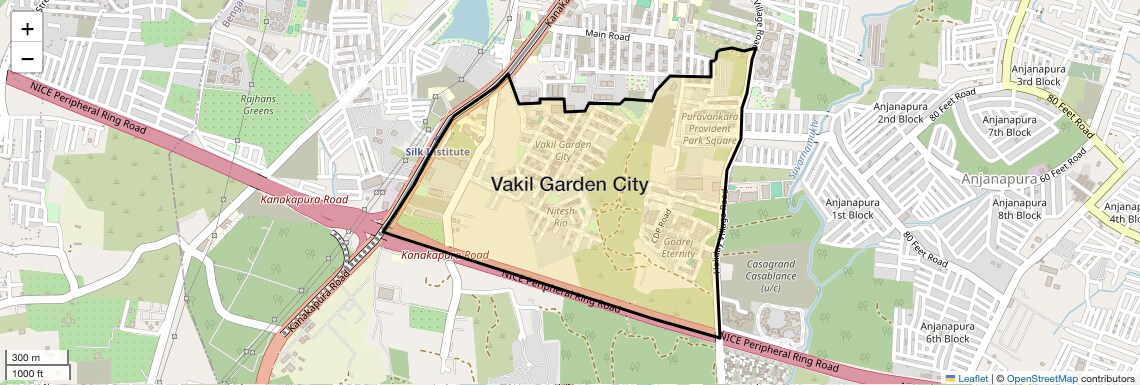 Location Map of Vakil Garden City, Bangalore