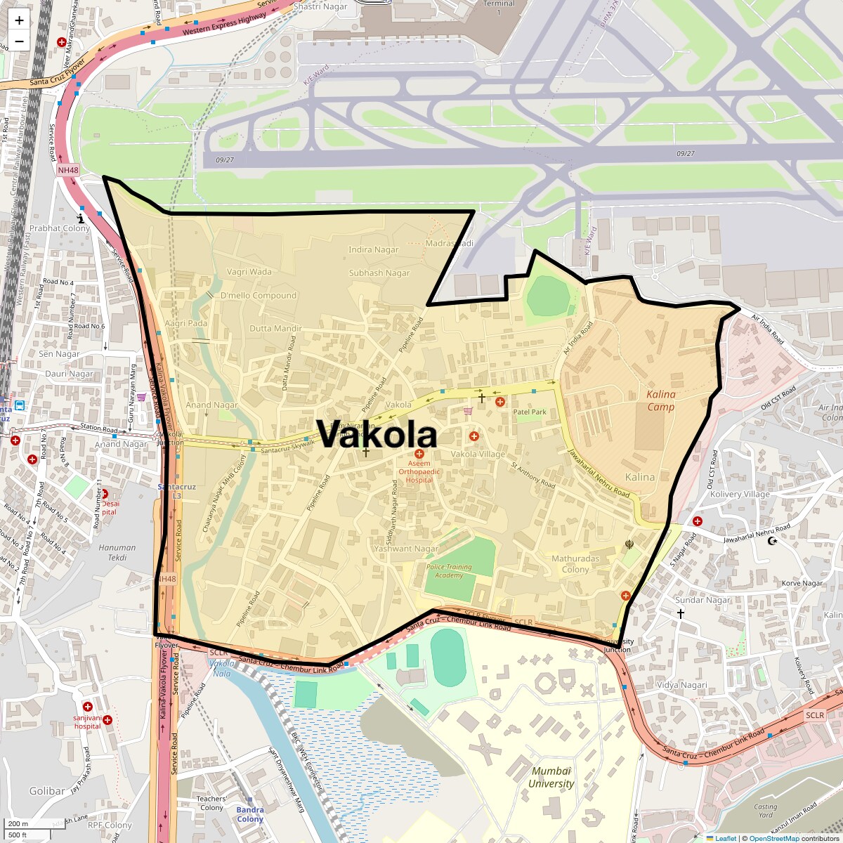 Location Map of Vakola, Mumbai