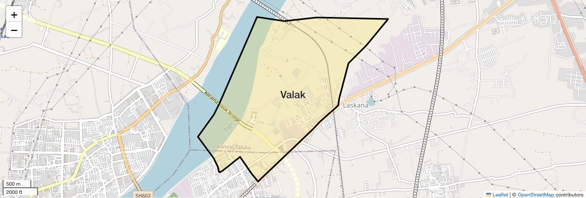 Location Map of Valak, Surat