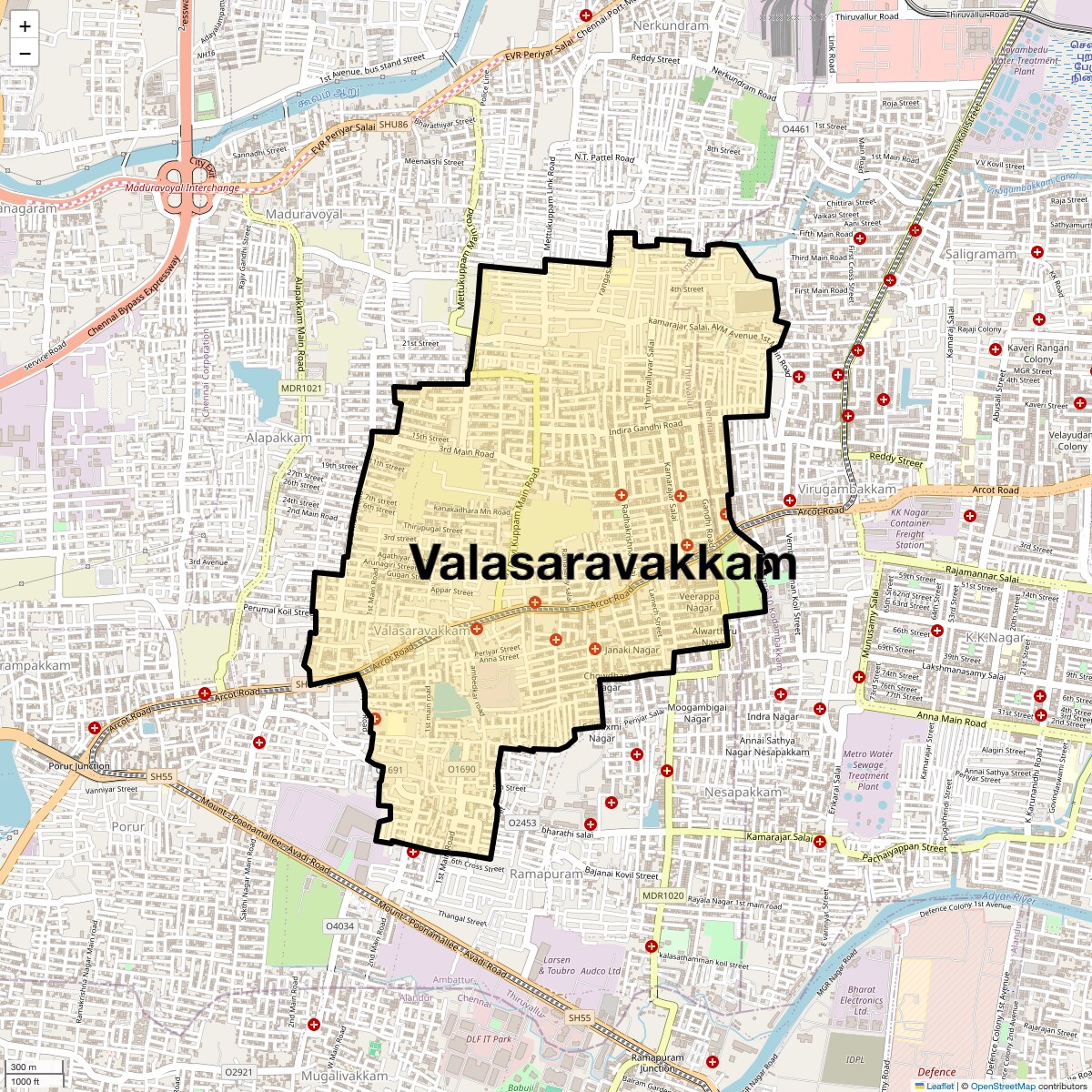 Location Map of Valasaravakkam, Chennai