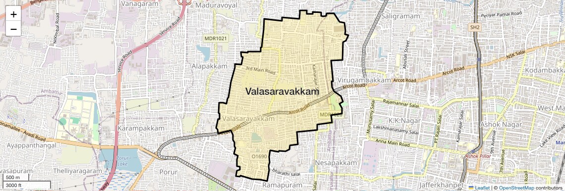 Location Map of Valasaravakkam, Chennai