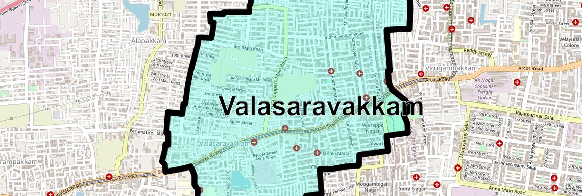 Location Map of Valasaravakkam, Chennai