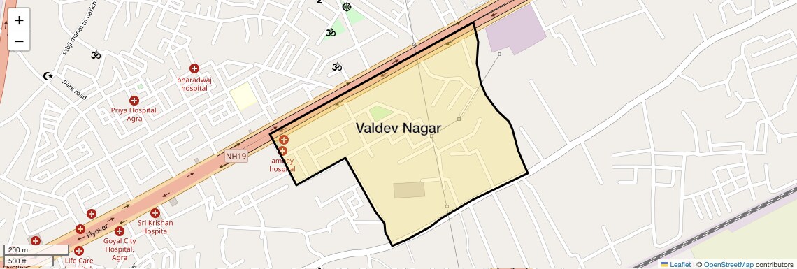 Location Map of Valdev Nagar, Agra