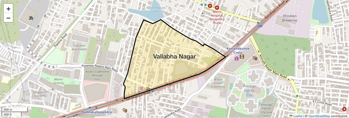 Location Map of Vallabha Nagar, Bangalore