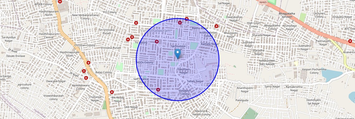 Location Map of Vanastali Puram, Hyderabad