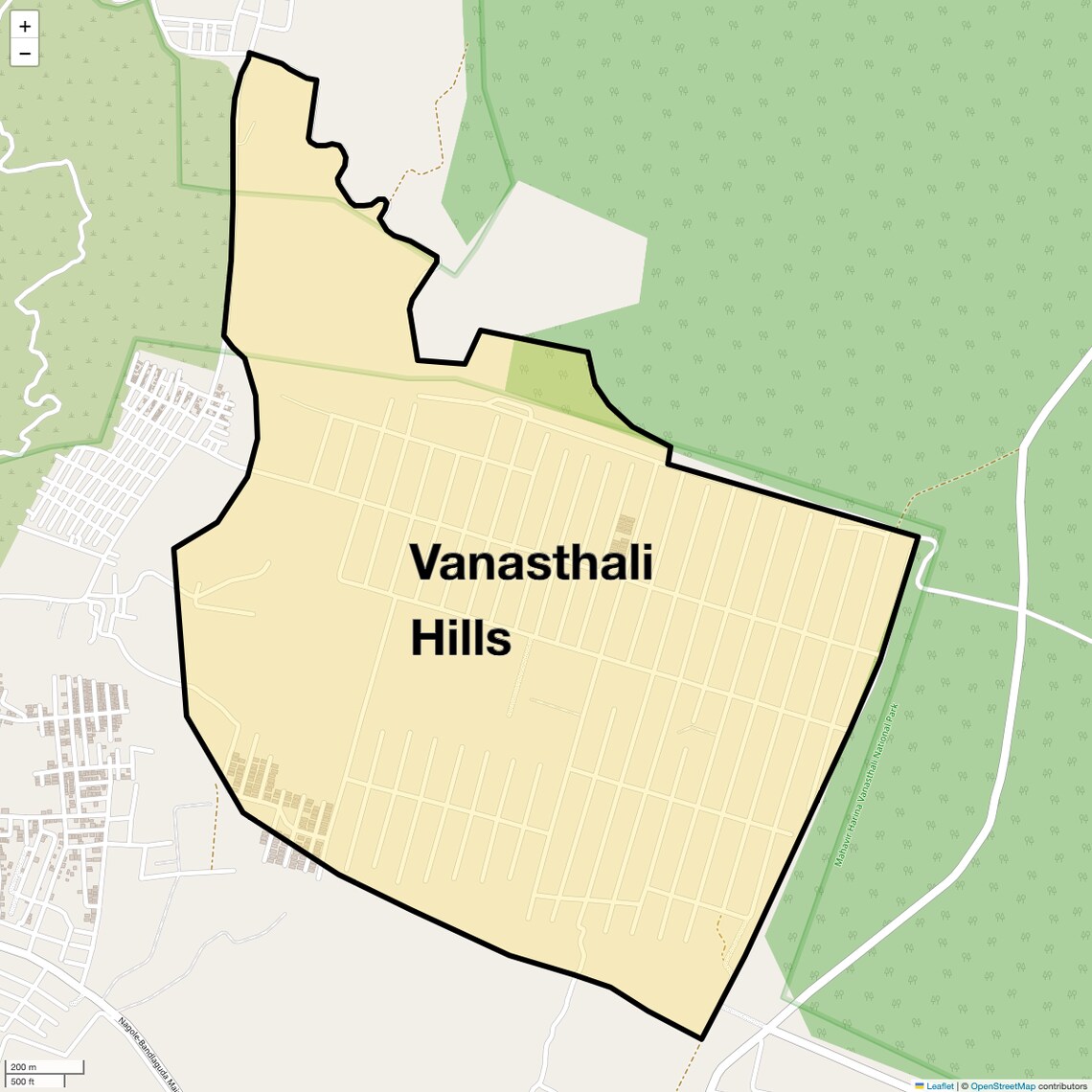 Location Map of Vanasthali Hills, Hyderabad