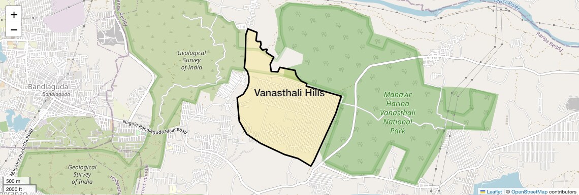 Location Map of Vanasthali Hills, Hyderabad
