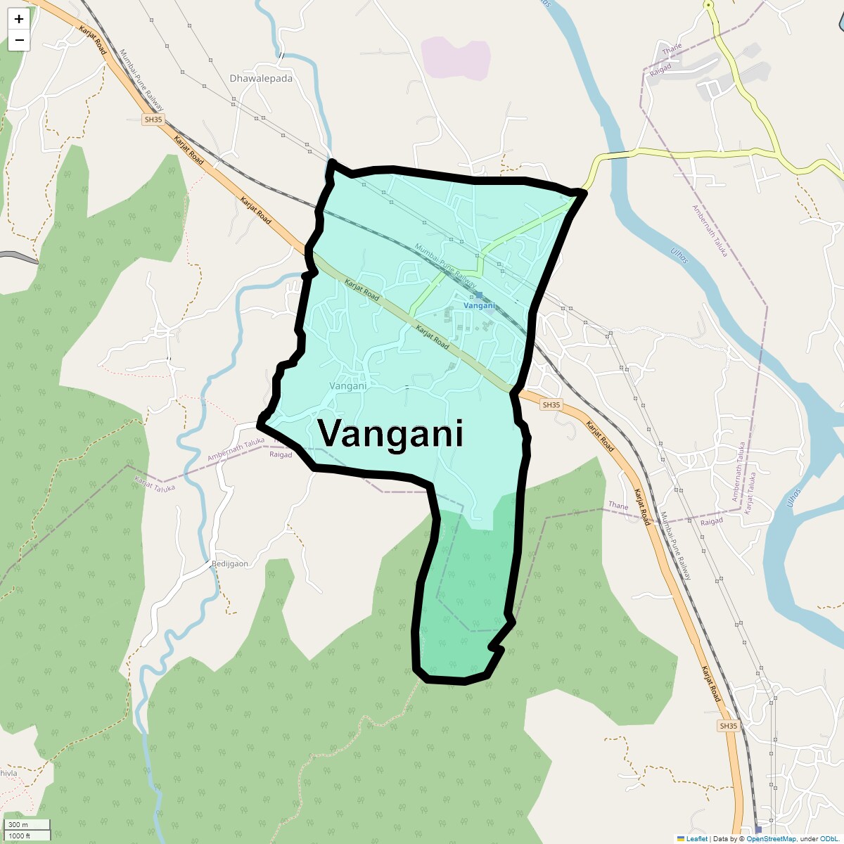 Location Map of Vangani, Thane