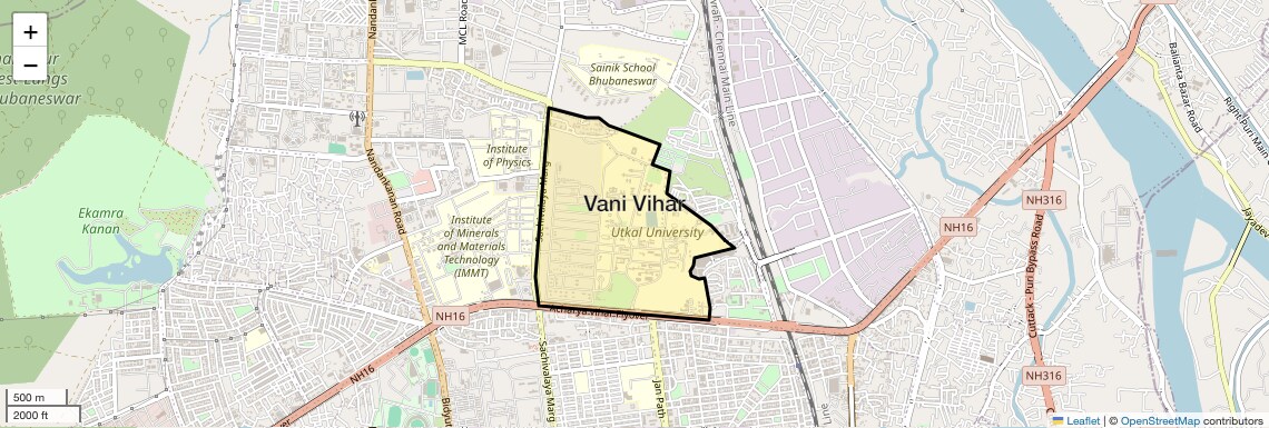 Location Map of Vani Vihar, Bhubaneswar