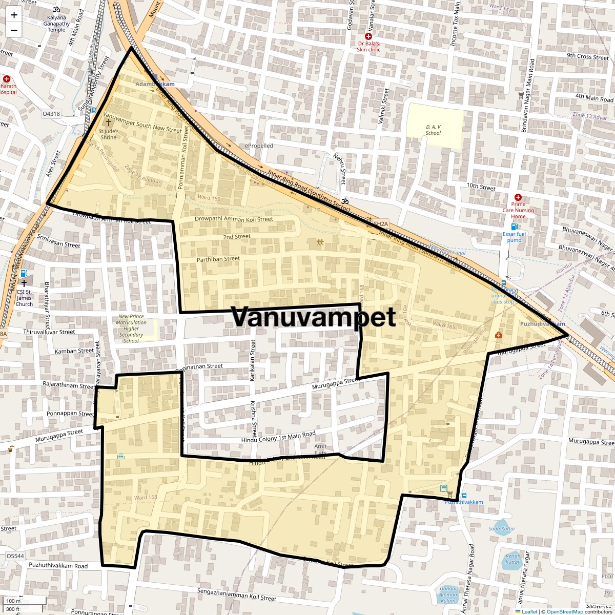 Location Map of Vanuvampet, Chennai