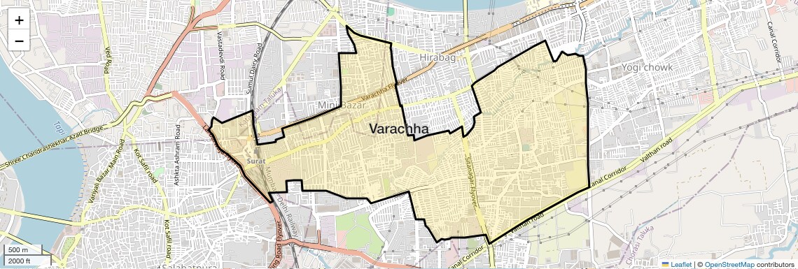 Location Map of Varachha, Surat