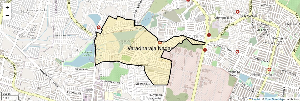 Location Map of Varadharaja Nagar, Bangalore