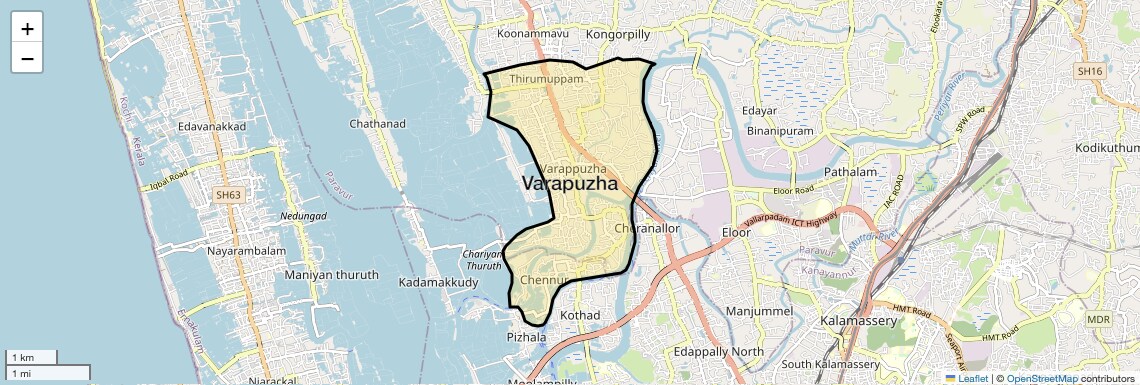 Location Map of Varapuzha, Kochi