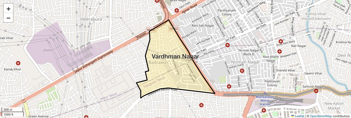Location Map of Vardhman Nagar, Jaipur