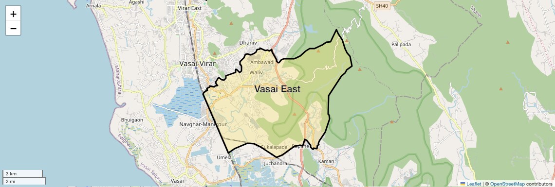 Location Map of Vasai East, Palghar