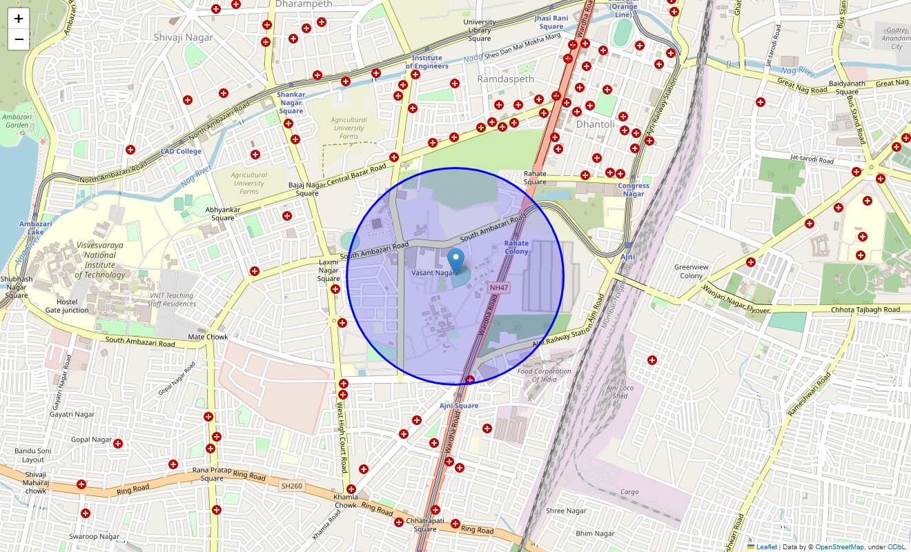 Location Map of Vasant Nagar, Nagpur