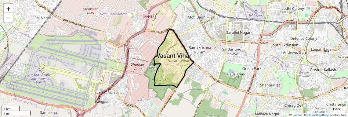 Location Map of Vasant Vihar, Delhi