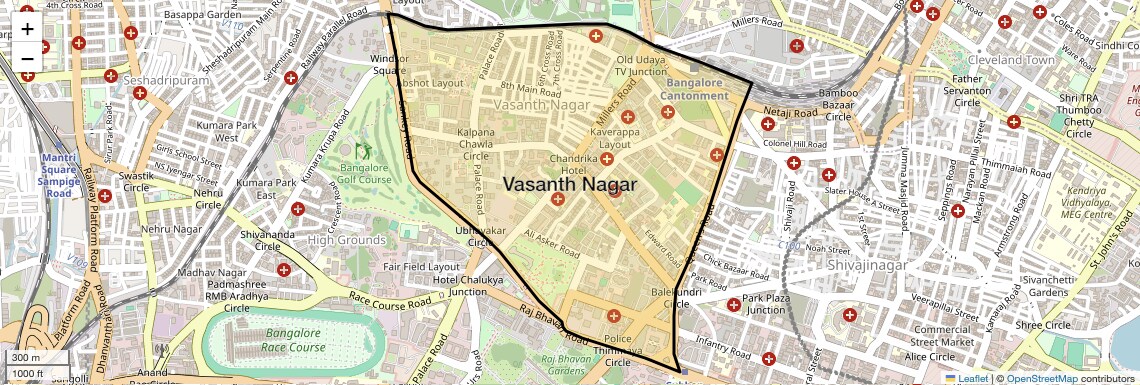 Location Map of Vasanth Nagar, Bangalore