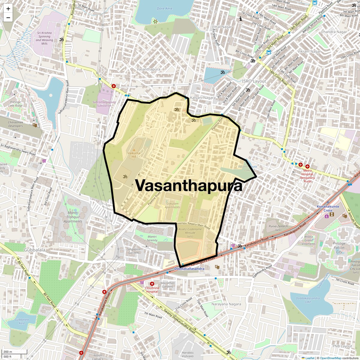 Location Map of Vasanthapura, Bangalore
