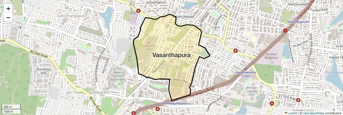 Location Map of Vasanthapura, Bangalore