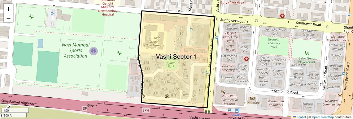 Location Map of Vashi Sector 1, Navi Mumbai