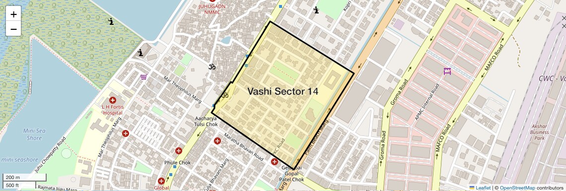 Location Map of Vashi Sector 14, Navi Mumbai
