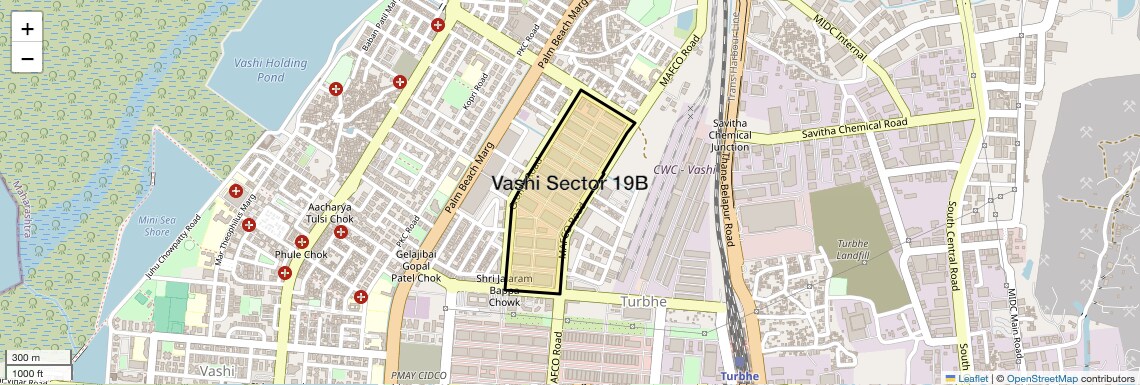 Location Map of Vashi Sector 19b, Navi Mumbai