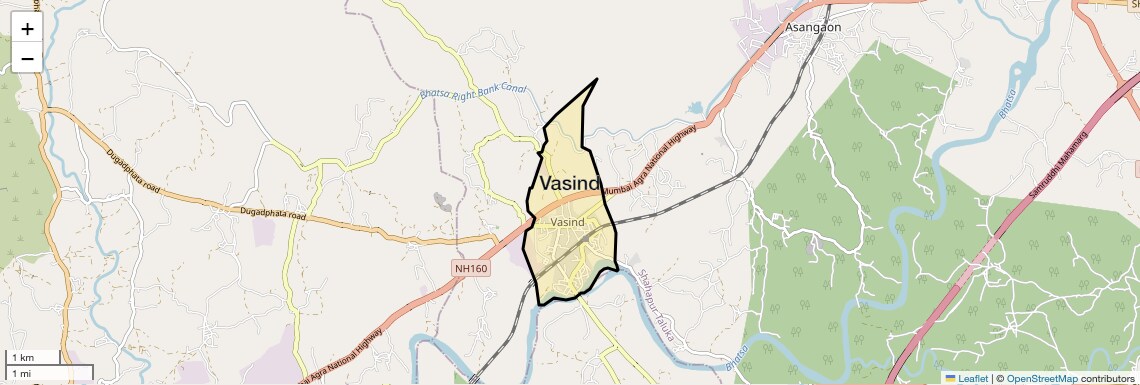Location Map of Vasind, Thane