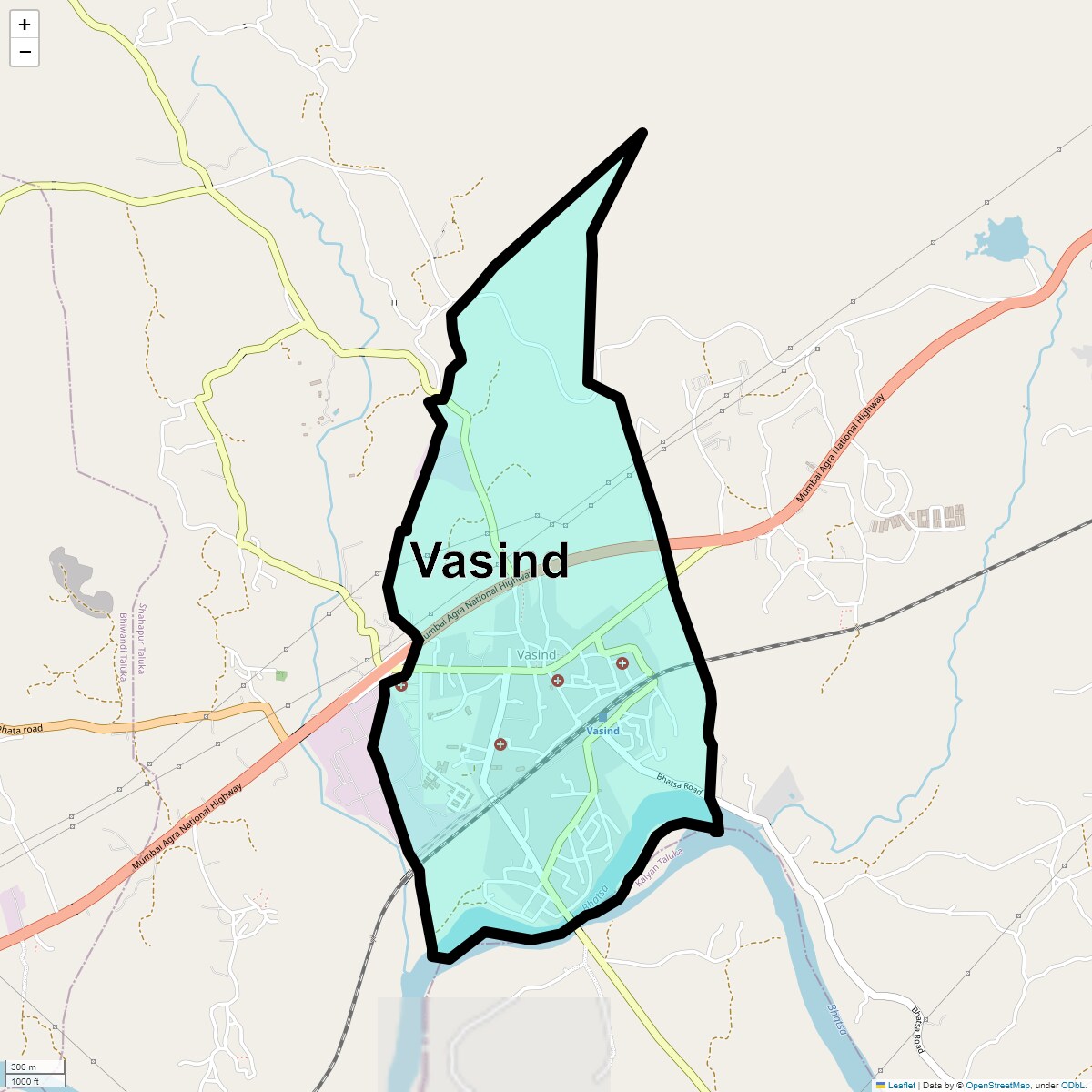 Location Map of Vasind, Thane