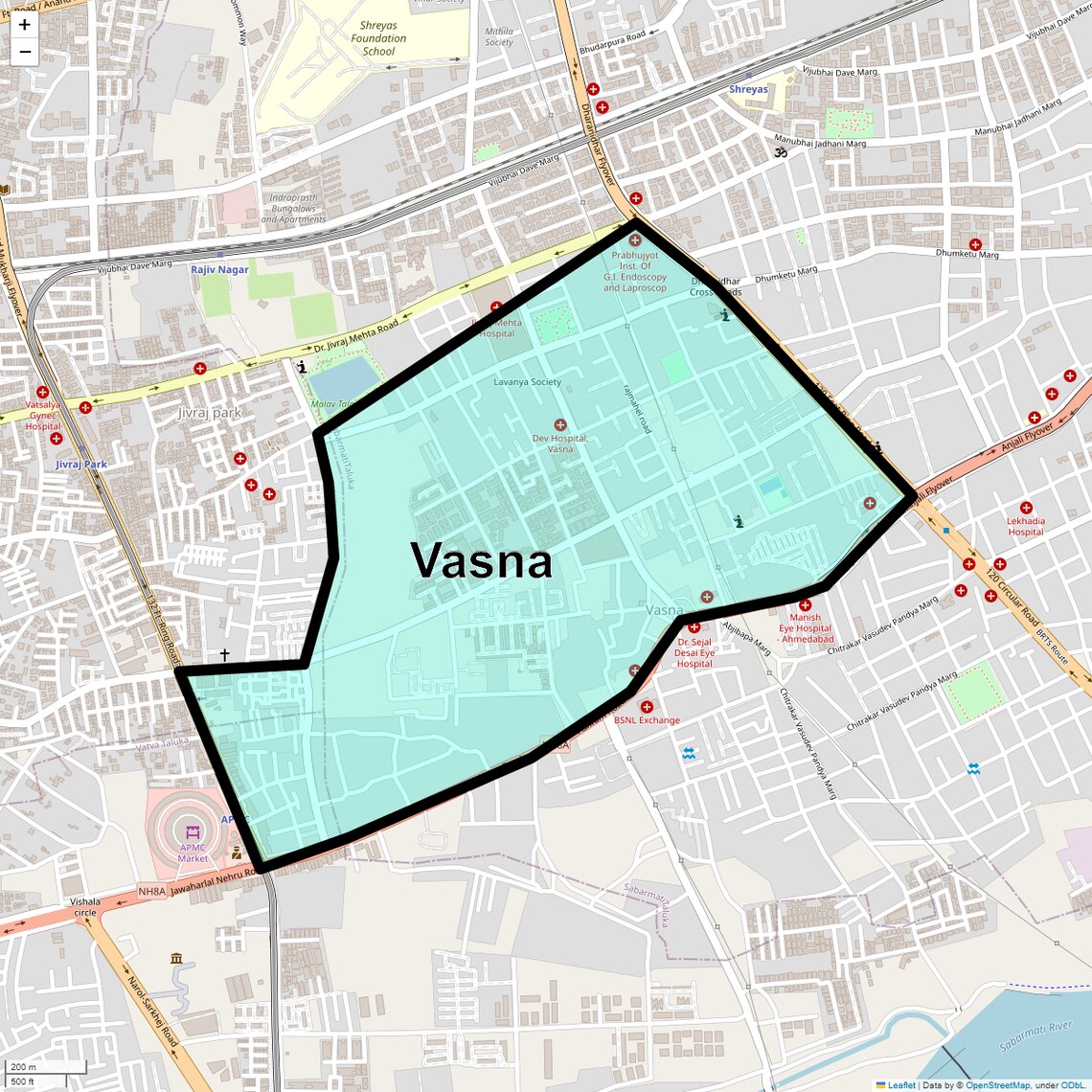 Location Map of Vasna, Ahmedabad