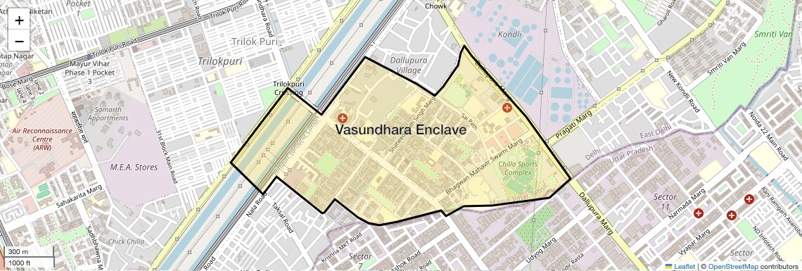 Location Map of Vasundhara Enclave, Delhi