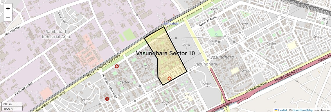 Location Map of Vasundhara Sector 10, Ghaziabad