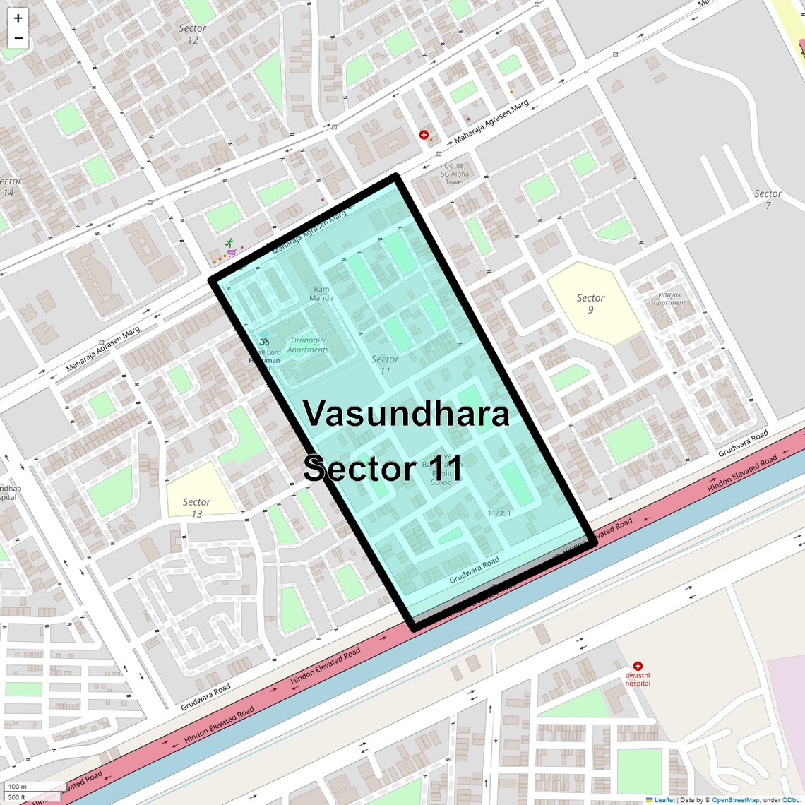 Location Map of Vasundhara Sector 11, Ghaziabad