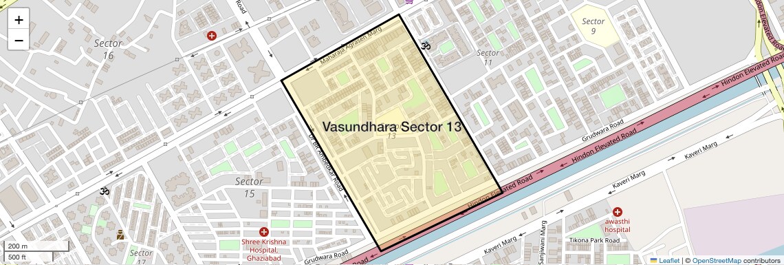 Location Map of Vasundhara Sector 13, Ghaziabad