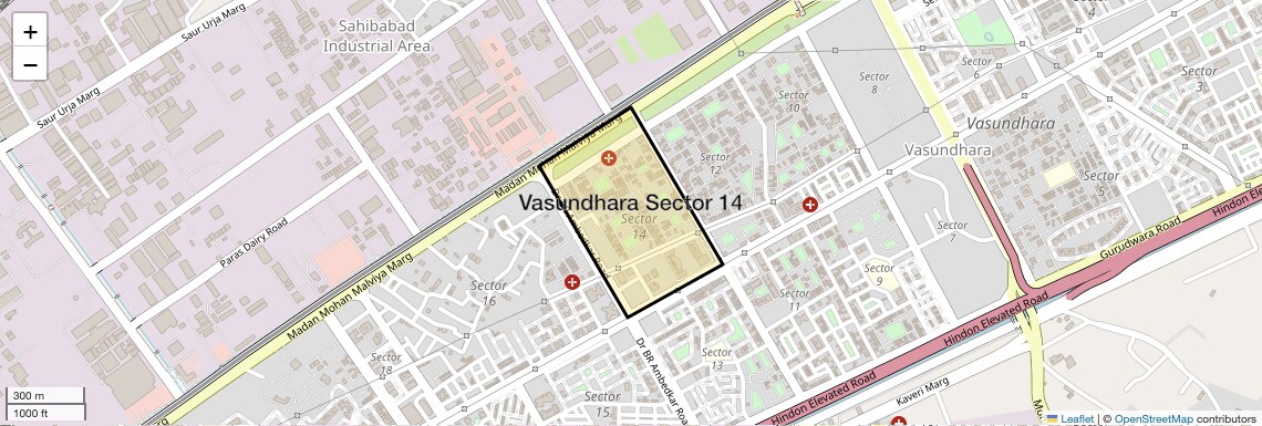 Location Map of Vasundhara Sector 14, Ghaziabad