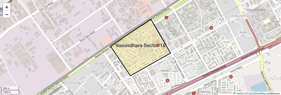 Location Map of Vasundhara Sector 16, Ghaziabad