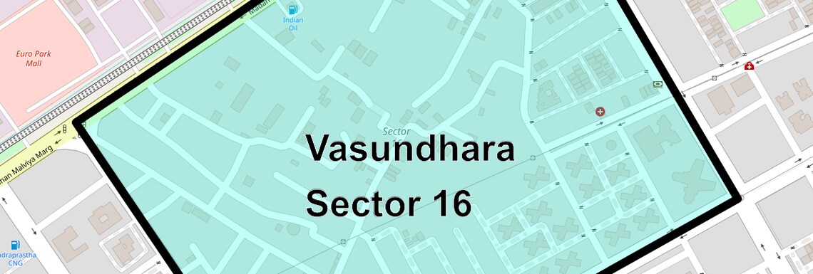 Location Map of Vasundhara Sector 16, Ghaziabad