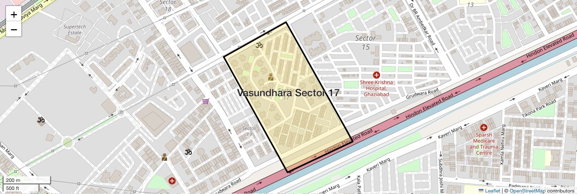 Location Map of Vasundhara Sector 17, Ghaziabad