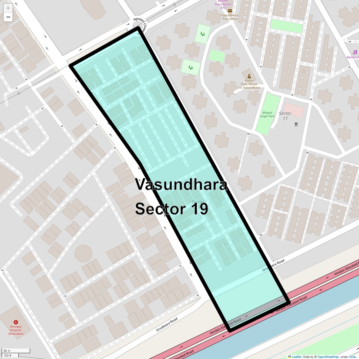 Location Map of Vasundhara Sector 19, Ghaziabad
