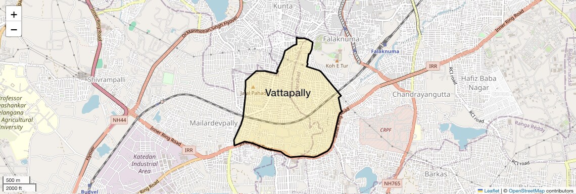 Location Map of Vattapally, Hyderabad
