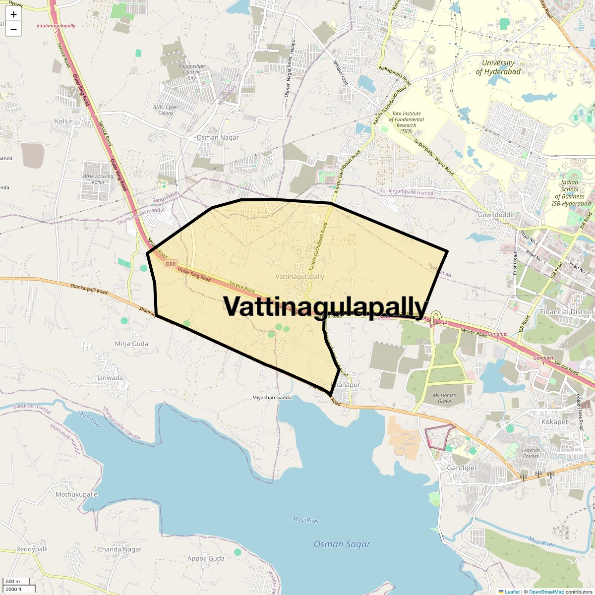 Location Map of Vattinagulapally, Hyderabad