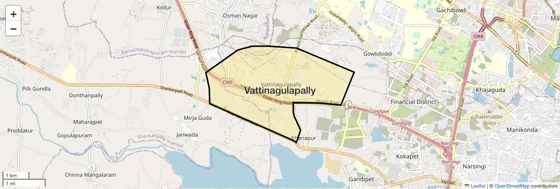 Location Map of Vattinagulapally, Hyderabad