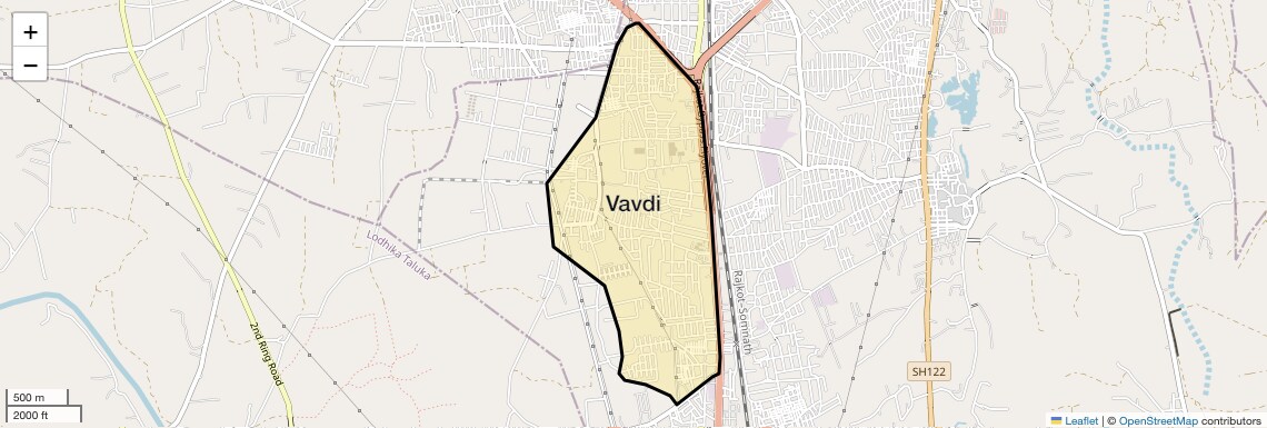 Location Map of Vavdi, Rajkot