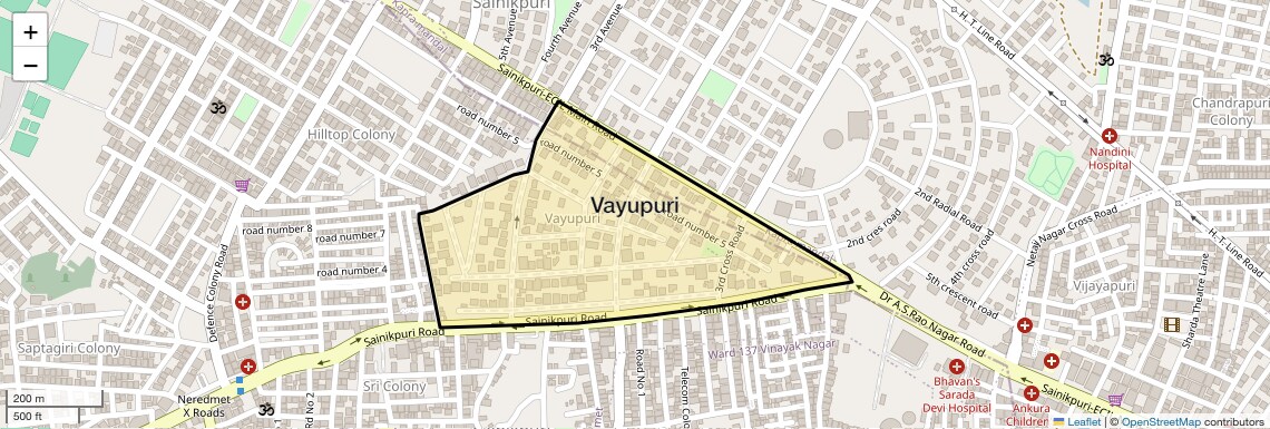 Location Map of Vayupuri, Hyderabad