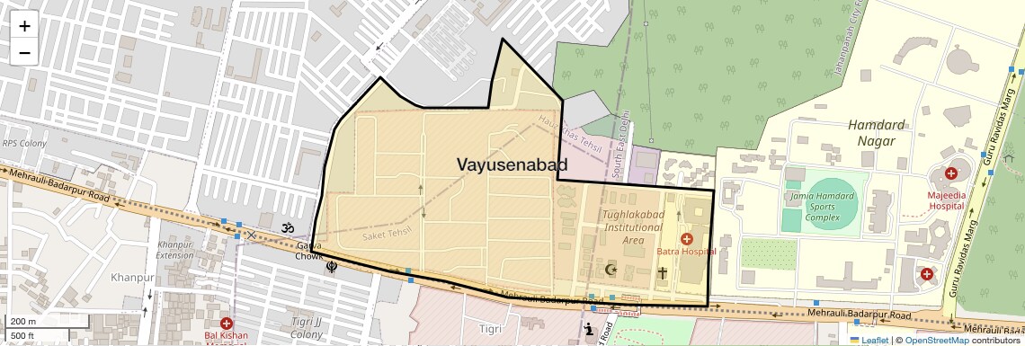 Location Map of Vayusenabad, Delhi