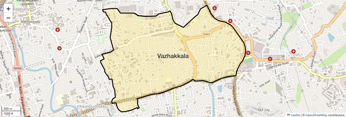 Location Map of Vazhakkala, Kochi