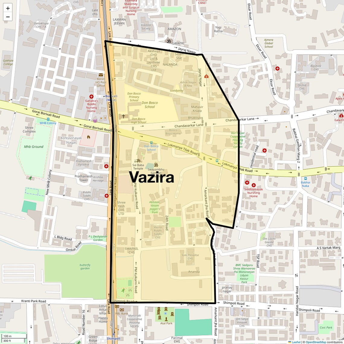 Location Map of Vazira, Mumbai