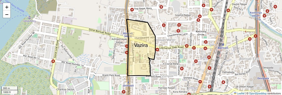 Location Map of Vazira, Mumbai
